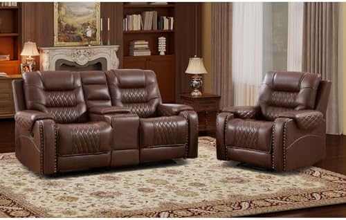 EBELLO 2-Piece Manual Recliner Sofa Set, Faux Leather Adjustable Single by EBELLO