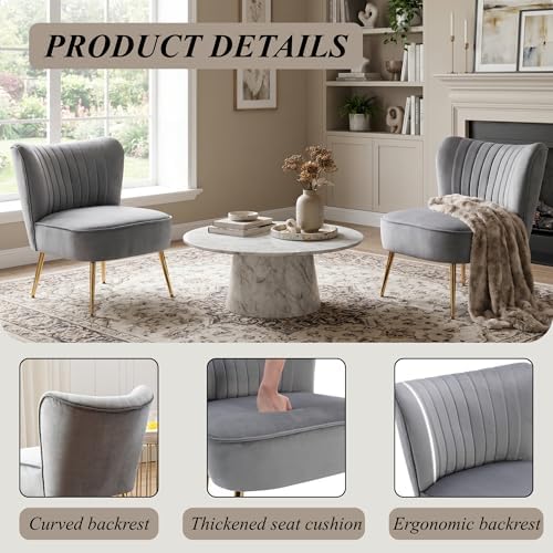 Grey Velvet Accent Chair Set of 2 - Image 5