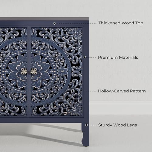Buffet Cabinet with Storage, Accent Cabinet with 4 Carved Doors, Solid Wood - Image 3