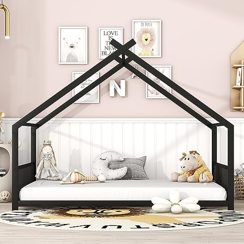 Flieks Full Size Metal House Bed Frame - Image 3