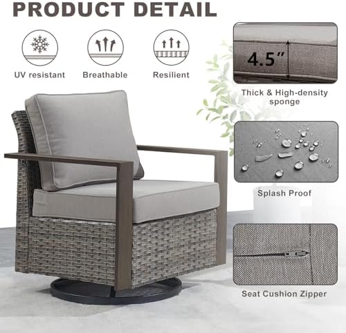 4 Pieces Outdoor Wicker Swivel Rocker Chairs - Image 3