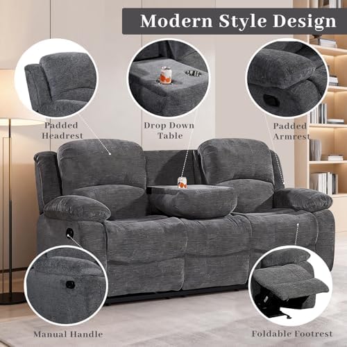 Betsy Furniture Soft Fabric Reclining Sofa Set, Drop Down Table, Cupholder - Image 3