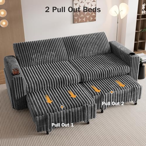 Sunny Heart 91" Plush Corduroy L Shaped Sectional Sleeper Sofa Bed - Image 7