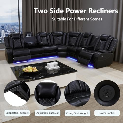 Power Recliner Sectional Sofa, L-Shaped Living Room Furniture Set, Reclining - Image 6
