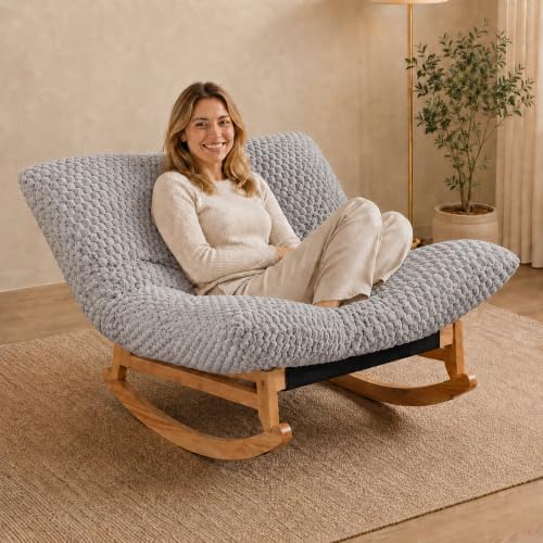 Oversized Rocking Chair, Extra Wide Plush Lounge Chair by Unknown