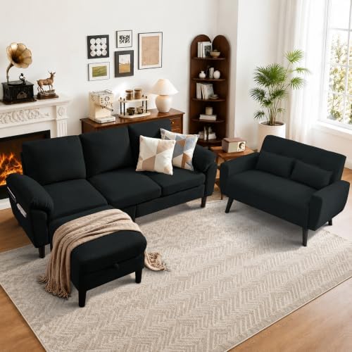 3 Pieces Sofa Set, L Shaped Sectional Couch and Loveseat Set by Portaforta