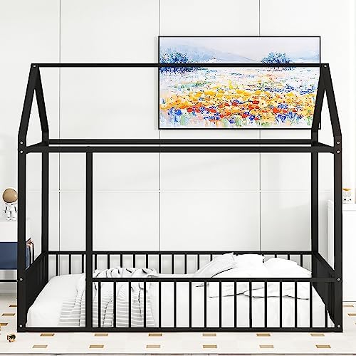 Flieks Full Size Metal Bed House Bed Frame - Image 3