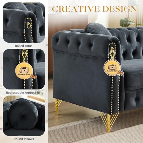 JEEOHEY 2 Pieces Mid Century Modern Chesterfield Sofa Set, Upholstered Button - Image 4