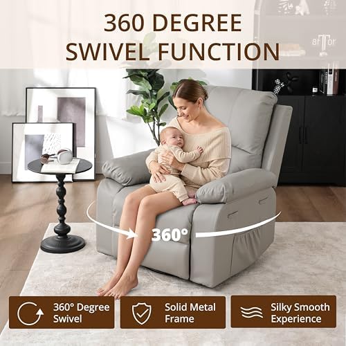360° Swivel Rocking Leather Recliner Chair - Image 3