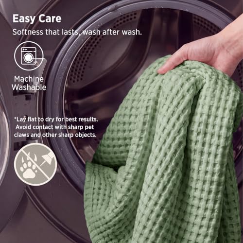 Bedsure Cooling Waffle Blanket for Hot Sleeper, Sage Green, King 104" X 90" - Image 6