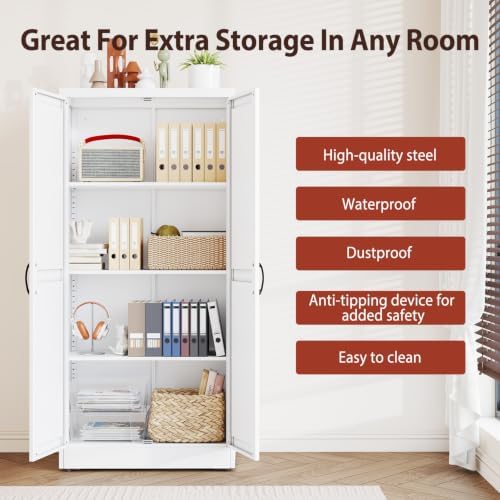 PAOFIN 63" White Metal Storage Pantry Cabinet - Image 5