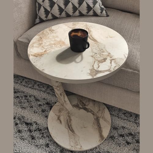 C Shaped End Table for Couch Small Places, Faux Marble Engineered Wood Space - Image 6