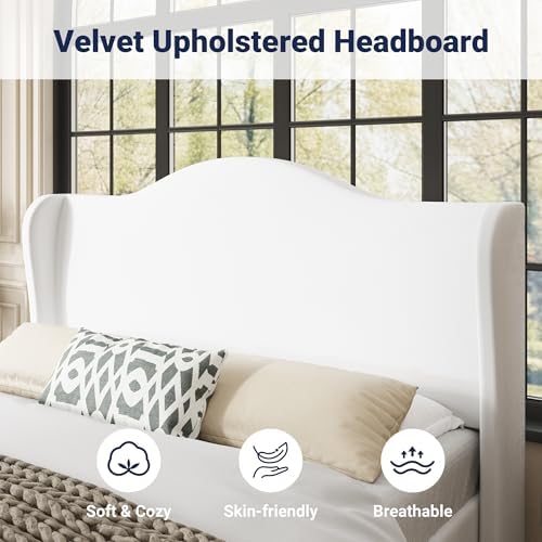 Allewie Full Size Bed Frame, Plush Velvet Wingback, Modern Style - Image 4