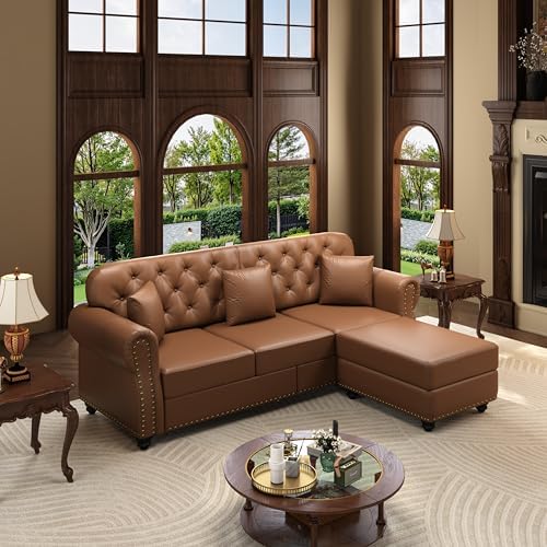 KEIKI 83" Faux Leather Chesterfield Sofa - Image 3