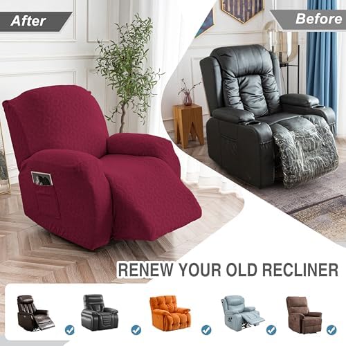 Genina Waterproof Recliner Chair Cover, XL-1 Seat Couch Cover, Wine Red - Image 6