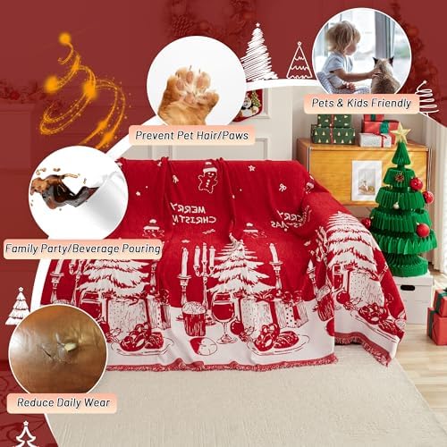 MYSKY HOME Christmas Couch Cover, Sofa Cover - Image 2