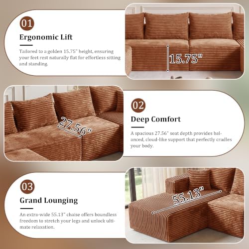 118'' Boneless Couch Sectional Sofa - Image 5
