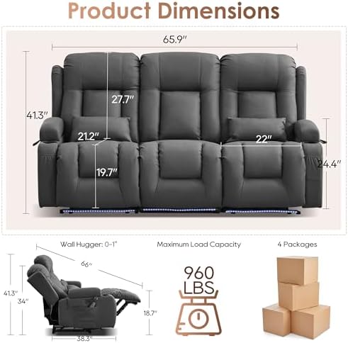 TUNYI Power Loveseat Recliner Sofa - Image 3