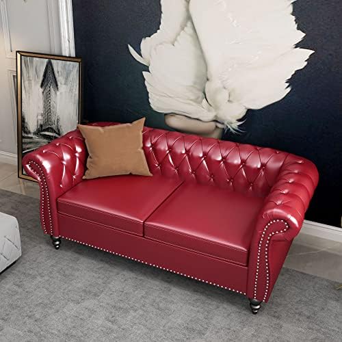 ORRD Chesterfield Loveseat, Modern Leather Sofa Tufted Couch 2 Seater - Image 4
