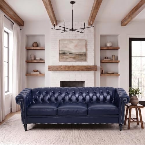 3 Seat Chesterfield Sofa, Faux Leather Couch by EYBCTHOME