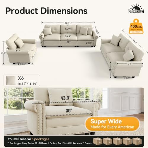 SUNSHINE VALLEY Modular Sectional Sofa Set Living Room 3-Piece Deep Seats - Image 2