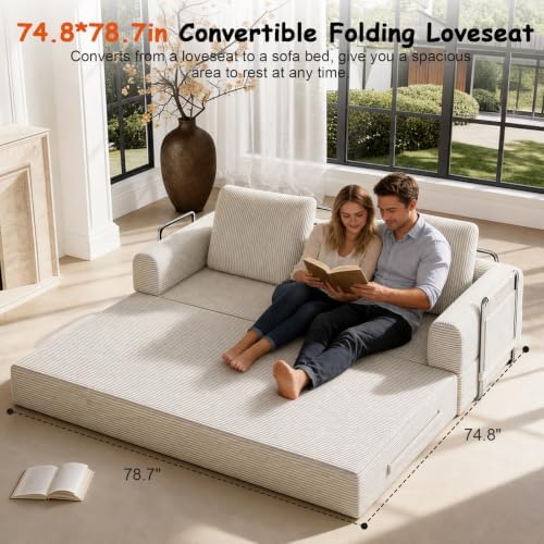 78" Convertible Sofa Bed, Corduroy Pull Out Couch - Image 4
