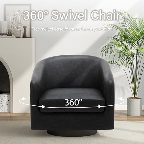 Pia Ricco Set of 2 Oversized Faux Leather 360° Swivel Barrel Accent Chair Black - Image 5