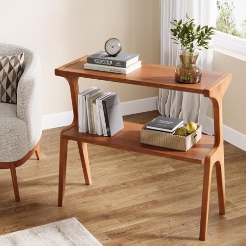 Tribesigns Set of 2 Solid Wood End Table, 2-Tier Mid-Century Modern Side Table - Image 5