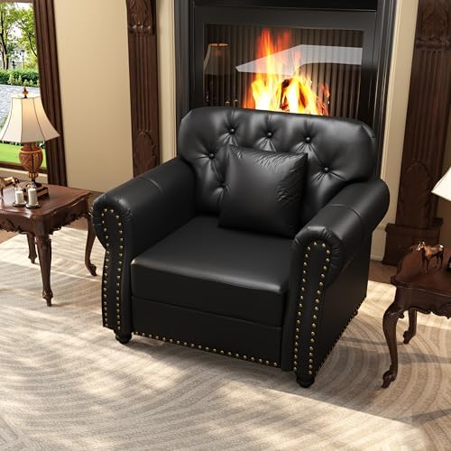 KEIKI 41" Faux Leather Chesterfield Sofa - Image 4