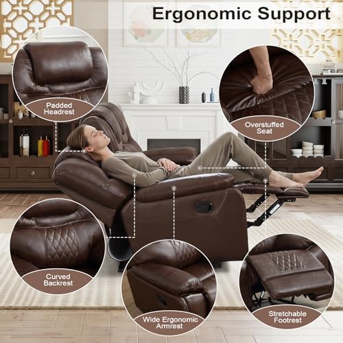 ANJ 3-Piece Manual Reclining Sofa Set, Premium Genuine Leather Reclining Sofas - Image 4