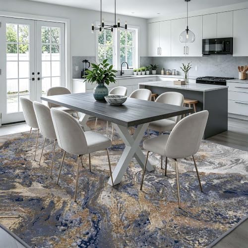 Modern Abstract Blue 10x10 Rug: Large Square Area Rugs - Image 4