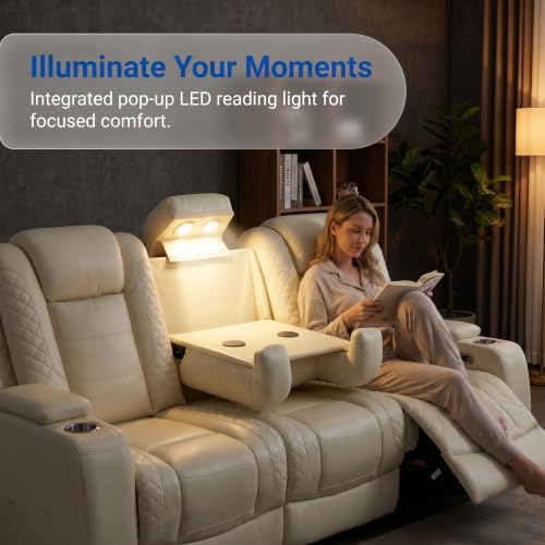 Power Recliner Set with LED, Sofa and Loveseat Set, Leather Reclining Sectional - Image 3