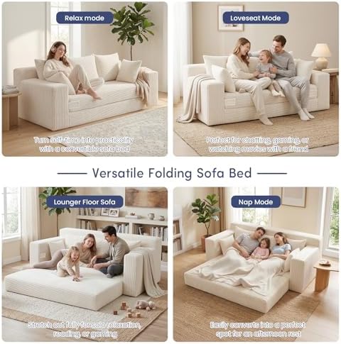 3 Seater Boneless Couch for Living Room, Convertible Futon Sofa Bed Comfy Pull - Image 6