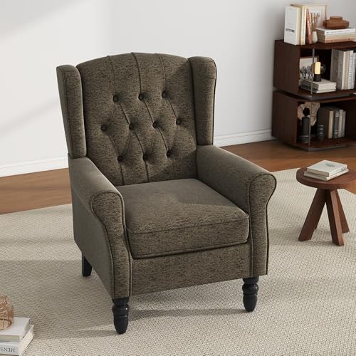 High Back Accent Chair, Fabric Upholstered Wingback Armchair - Image 7