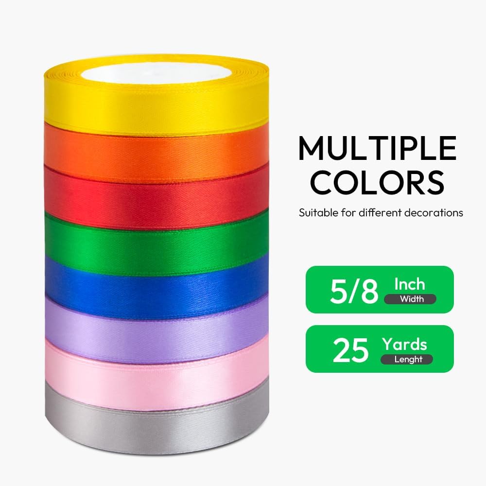 KMER LIFE Solid Color Autumn Orange Satin Ribbon 5/8 Inches x 25 Yards, Ribbons Perfect for Crafts, Wedding Decor, Bow Making, Sewing, Gift Package Wrapping and More