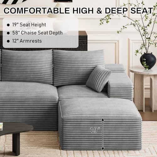 ONEMMLION 108" Oversized Cloud Boneless Couch Modular Sofas, Light Grey - Image 7