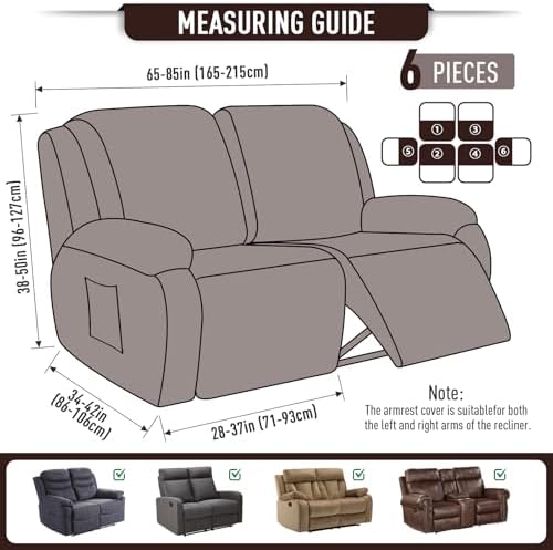 TAOCOCO Oversized Stretch Loveseat Recliner Covers 6 Piece, Dark Coffee - Image 4