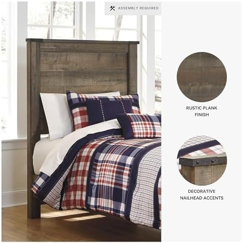 MAKLAINE Twin Panel Headboard, Engineered Wood, Rustic Brown Plank Finish - Image 4