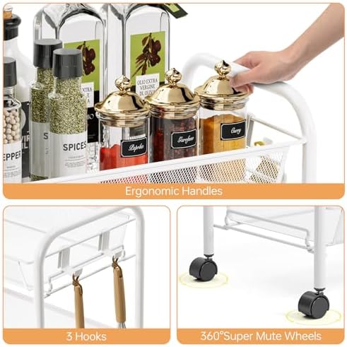 TOOLF 5 Tier Rolling Cart, Metal Utility Storage Cart - Image 4