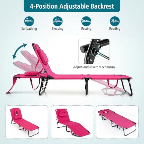 GYMAX Tanning Chair, 330lbs Beach Lounge Chair - Image 4