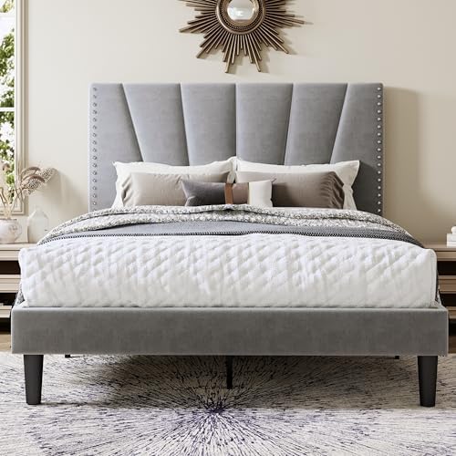 Allewie Full Size Velvet Platform Bed Frame by Allewie
