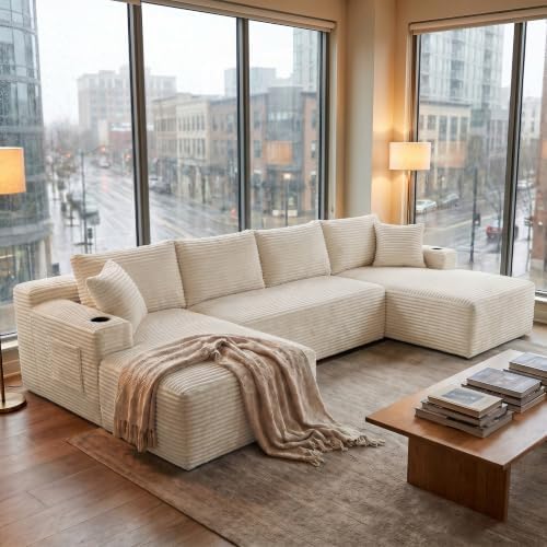125" Modular Sectional Sofa Couch, U-Shaped Boneless Couch by VYNELITO