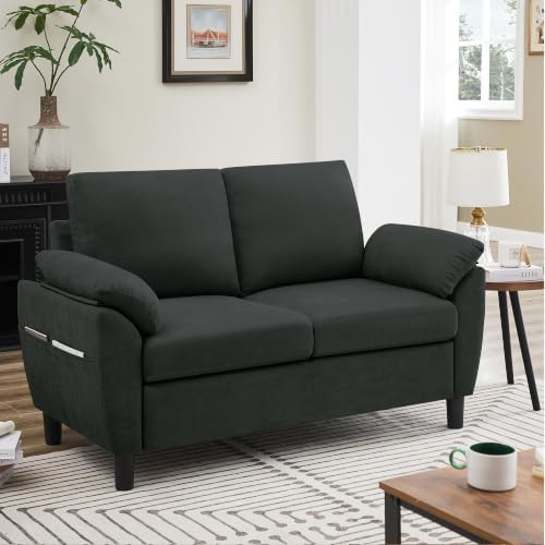 57" Loveseat Sofa, Modern Linen Comfy Love Seat - Image 3