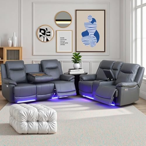 Air Leather Power Recliner Sofa Set by Unknown