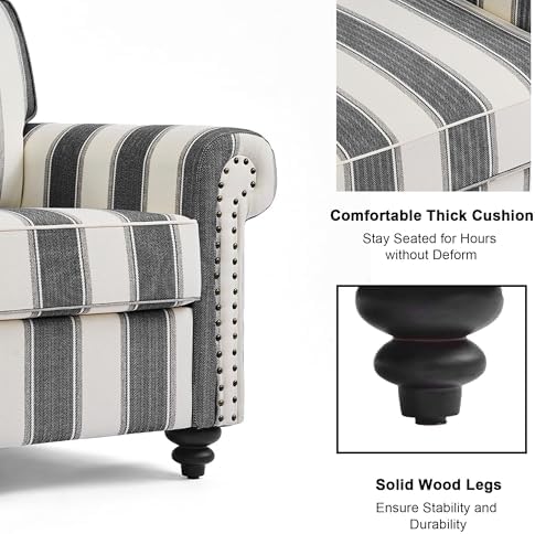 Striped Accent Chair, Comfy Reading Armchair - Image 4