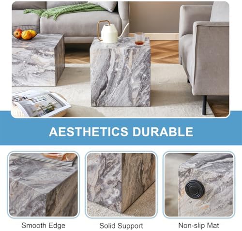 Side Table, End Table Living Room Table, Modern Sofa Couch Table, Faux Marble - Image 5