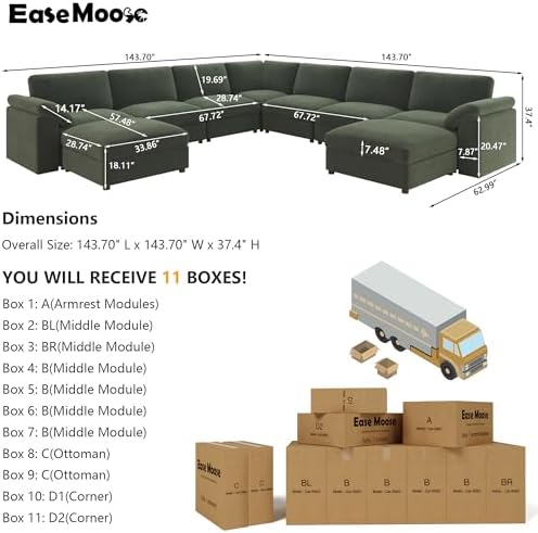 EASE MOOSE Oversized Modular Sectional Sofa, U Shaped Sectional Couch - Image 2