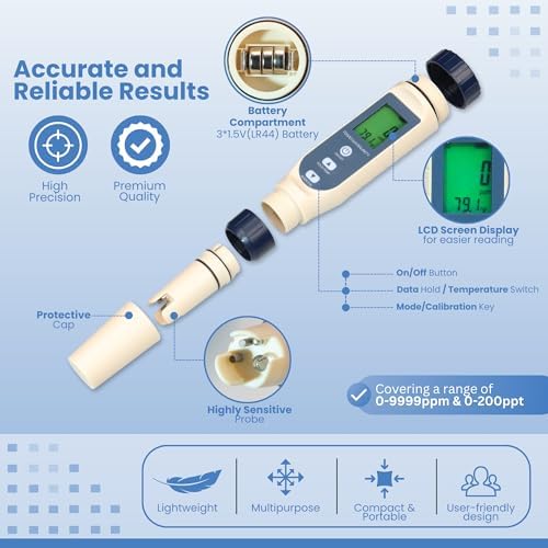 All-New 2026 Pool Salt Tester & pH Meter | Digital 5-in-1 Salinity, Temperature - Image 2