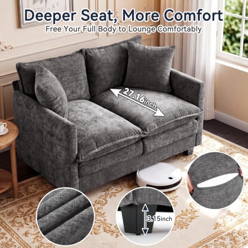 Loveseat Sofa, Soft Chenille Cloud‑Cushion Small‑Space Couch - Image 3