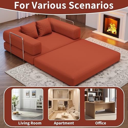 Convertible Futon Sofa Bed, 2 Seater Corduroy Floor Queen Size Bed Foldable - Image 5